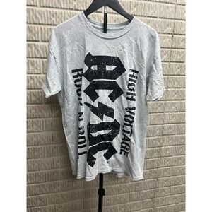 ACDC High Voltage Rock N Roll Graphic T-Shirt Grey Acid Wash Mens Medium